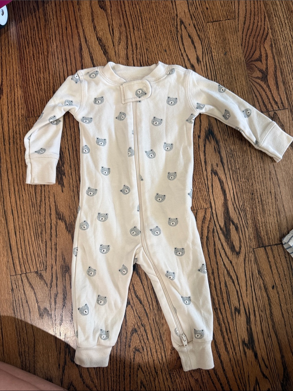 Quincy Mae Cream Bear-Print Zip One-Piece